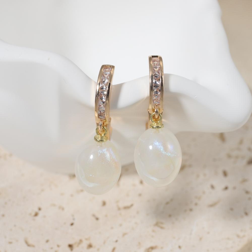 1 Pair Fashion Round Imitation Pearls Dangle Earrings for Women Zirconia Earring Jewelry Wedding Party Accessories