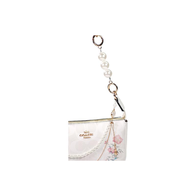 COACH shoulder bag [Customized bag] Nolita 19 Flower Shadows in the Clouds Hand-painted Pink Flower Silk Scarf Bow Pearl Chain Crossbody Flower rhyme