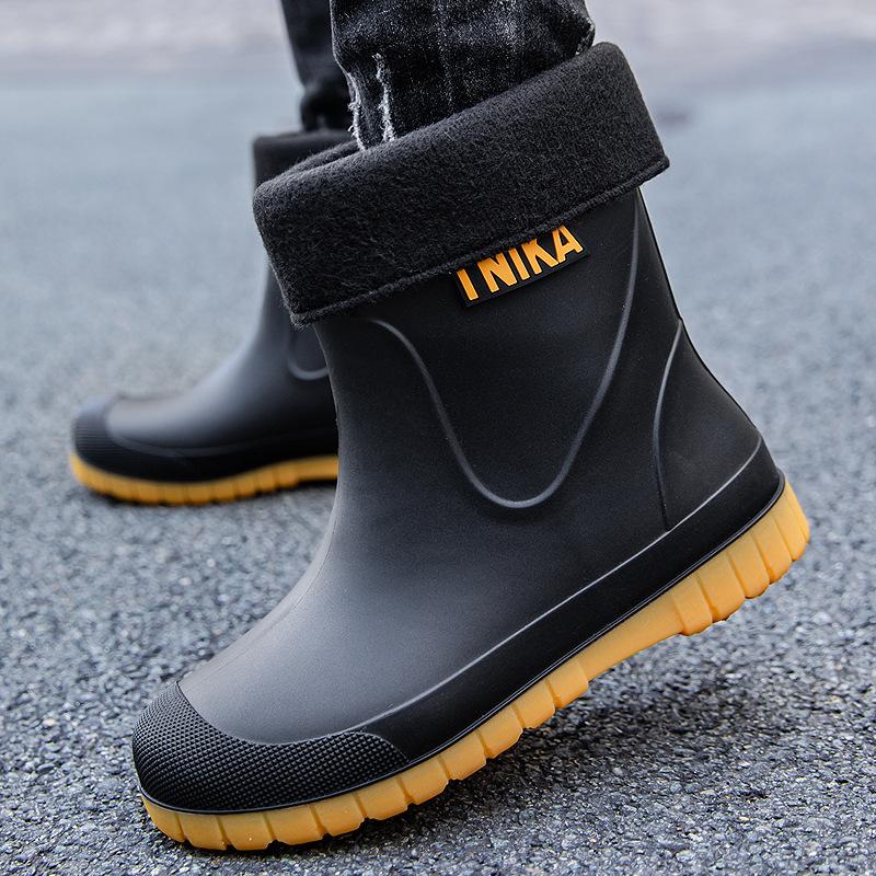 Pánské holínky protiskluzové středně vysoké sametové teplé holínky módní odolné proti opotřebení dešťové boty sada vodotěsné rybářské outdoorové boty do vody