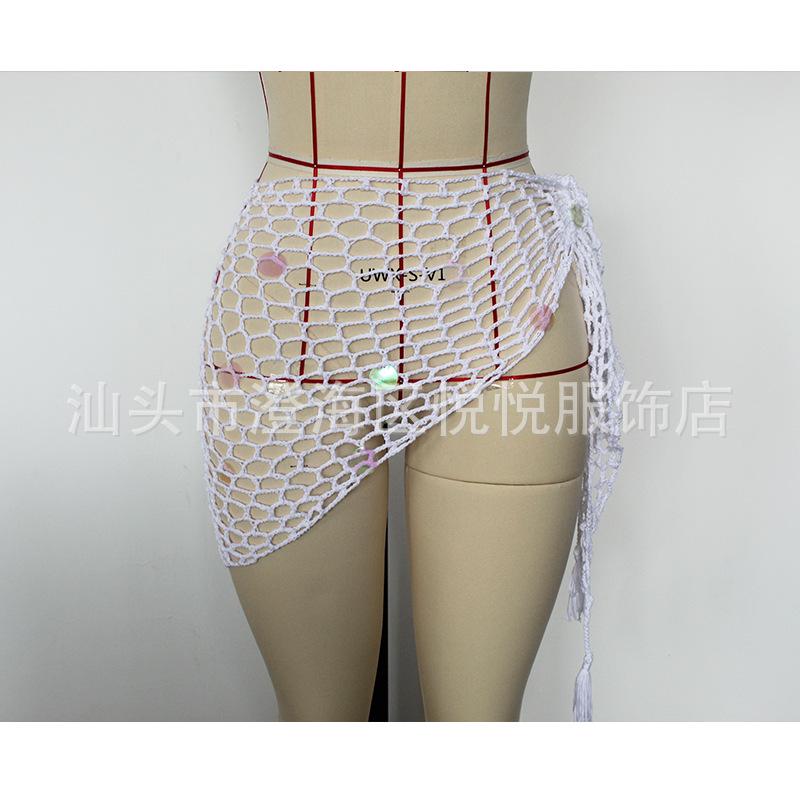 Hand-Crocheted Sequin Tie-Up Beach Cover-Up Dress