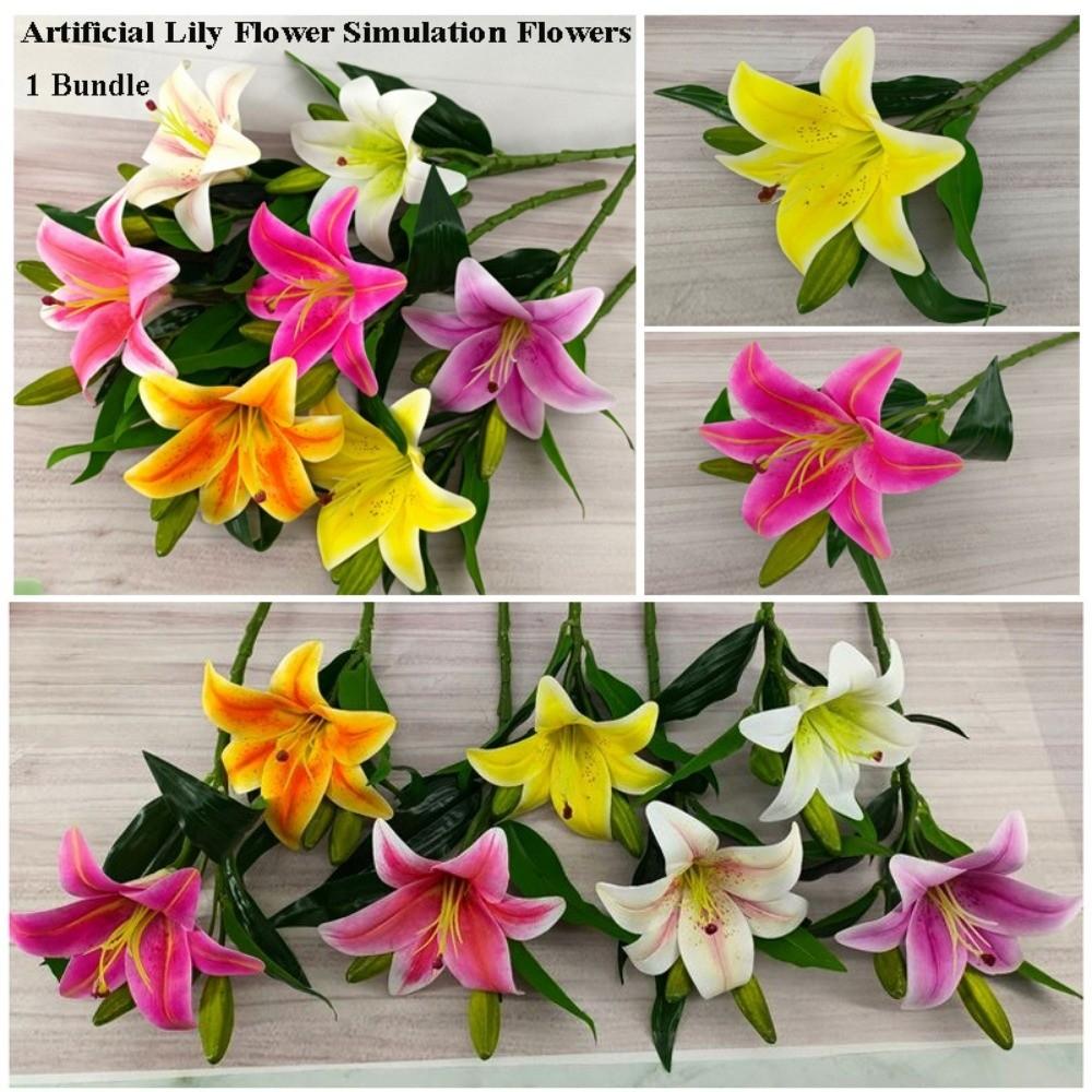 Neu mit 1 Stück Blumen und 2 Stück Knospen Künstliche Lilienblume 36*15cm 6 Farben Simulationsblumen Lilien Kunstblumen Heimdekoration