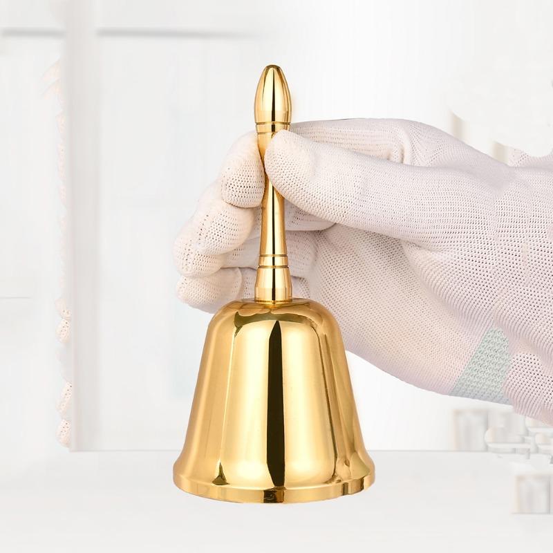 Gold Brass Handicraft Large Hand Bell Loud and Clear Sound School Meditation Church Polishing Bronze Dinner Bell Creative Gift