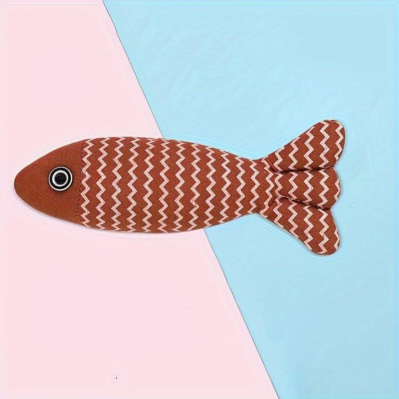 

1 шт. Плюшевая полосатая рыба, игрушка для кошек, интерактивная игрушка для питомца в виде рыбы, без батареек, игрушка-дразнилка для котят мелких пород красный