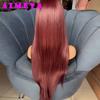 Burgundy Lace Front Wig 13x4 Frontal Long Silky Straight Wigs Glueless Synthetic Hair Mix Wine Red Natural Looking Daily Wear