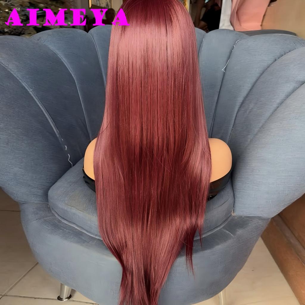 Burgundy Lace Front Wig 13x4 Frontal Long Silky Straight Wigs Glueless Synthetic Hair Mix Wine Red Natural Looking Daily Wear