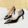 BIGTREE Fashion Crystal Buckle Hollow Wedding Shoes Women Pointed Toe Patent Leather High Heels Red Black Ladies Party Pumps
