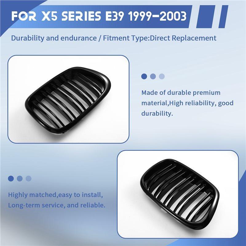 For BMW 5 Series E39 1999-2003 Compatible Car Front Hood Grille Mesh Kidney Grill Replacement Part