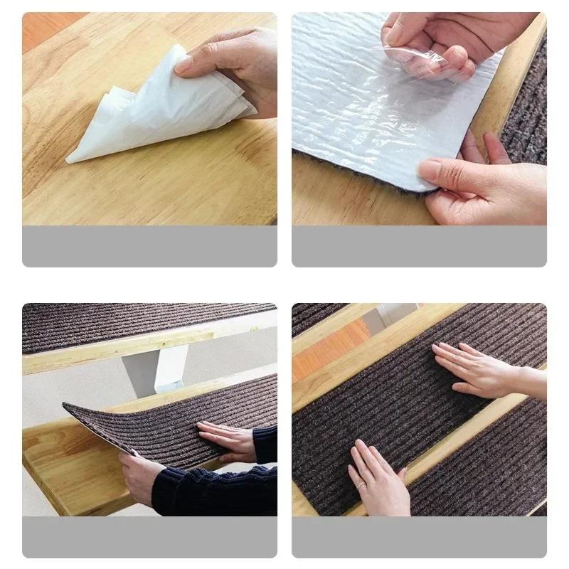 10Pcs Stair Treads Staircase Anti-Slip Mat 76x21cm Stair Carpet Treads Soft Fabric Noiseproof Stair Mats Machine Washable
