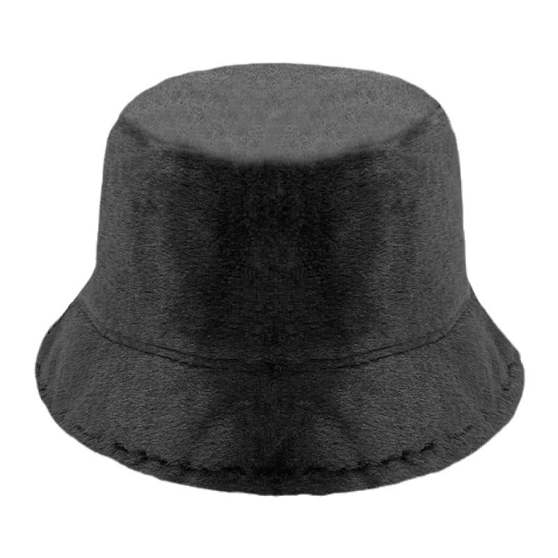 Winter solid color imitation rabbit hair bucket hat women's plate versatile bucket hat thickened plush warm plush basin hat