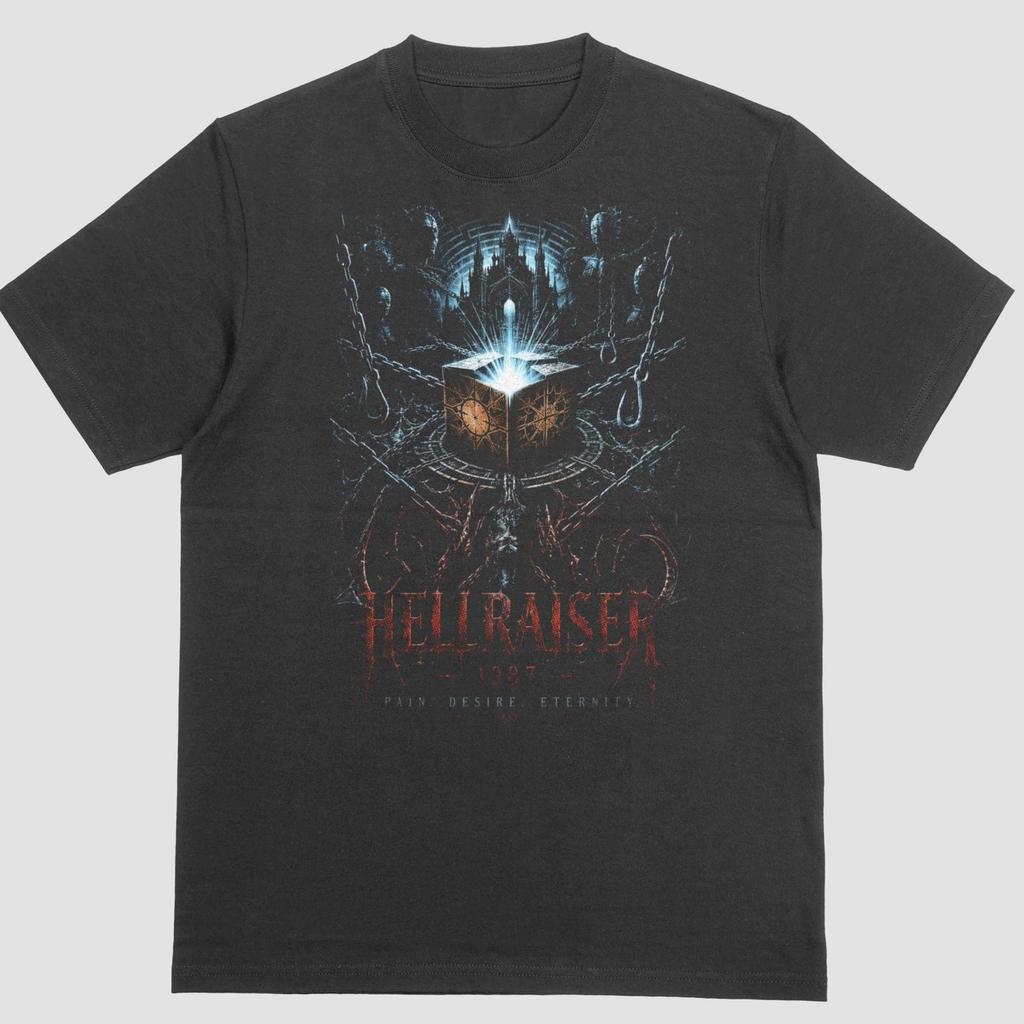 Hellraiser Distressed Acid Washed Black T-Shirt Cult Horror Tee