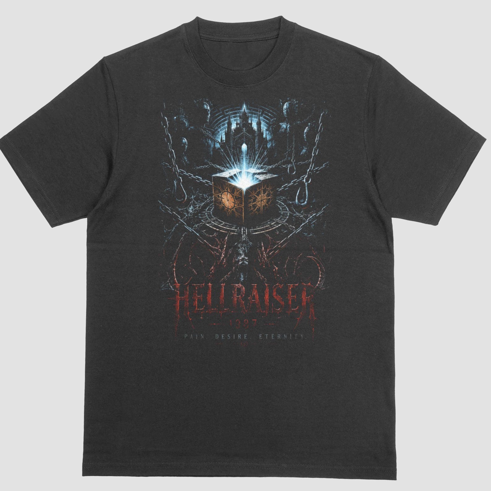 Hellraiser Distressed Acid Washed Black T-Shirt Cult Horror Tee M
