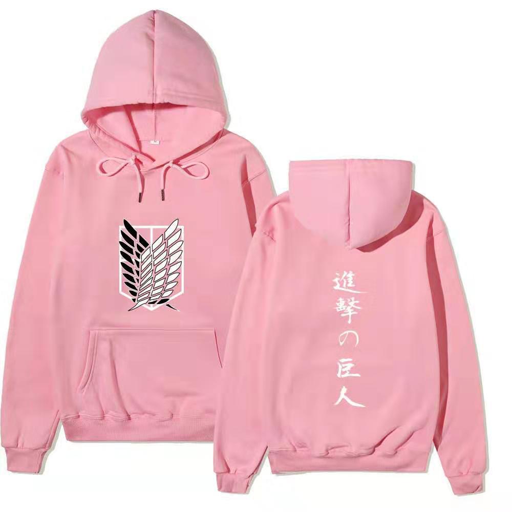 Attack On Titan Wings Of Freedom Hoodie Unisex Fleece Sweatshirt Front Logo Back Japanese Text Print Autumn Winter Pullover