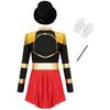 4Pcs Kids Girls Circus Magician Costume Complete Set: Long Sleeve Jumpsuit with Keyhole Back, Top Hat, Gloves & Wand for Halloween Show