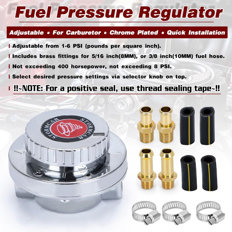 PQY - Universal 1.5 - 5 Psi Manual Adjustable Carburettor Carb Fuel Pump 5/16"(8mm) 3/8"(10mm) Fuel Line Pressure Regulator
