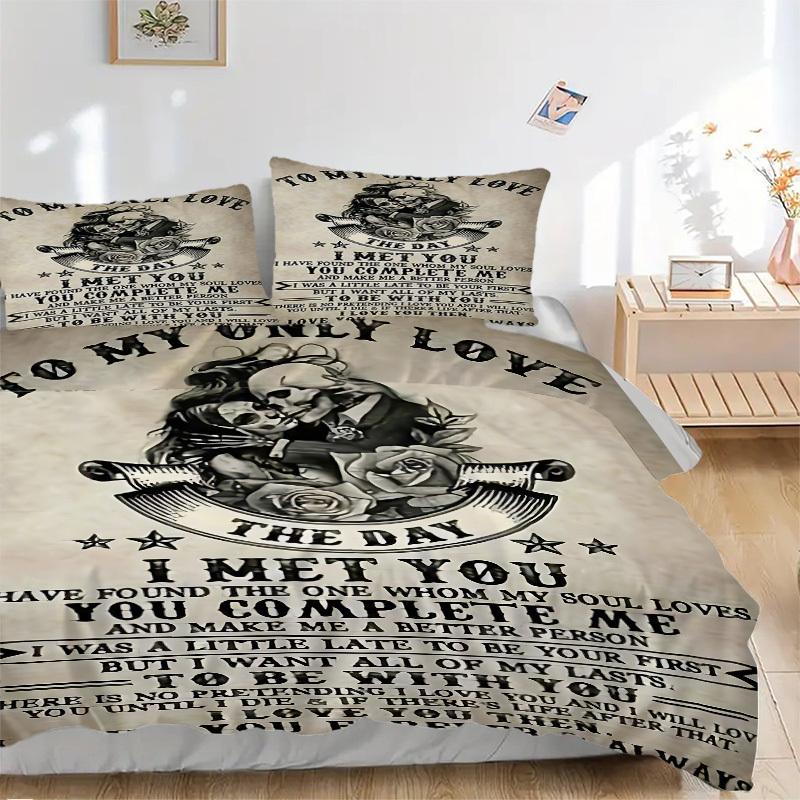 

3pcs Skull Love Quote Duvet Cover Set - Machine Washable, Includes 1 Cover and 2 Pillowcases, No Core Included yy251013144 135x200cm
