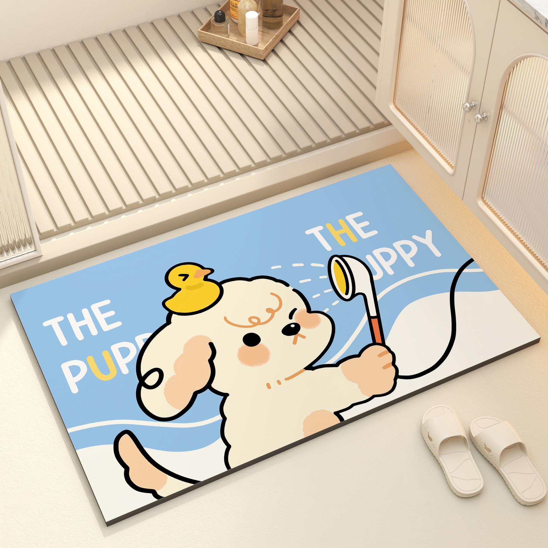 Cute Cartoon Diatom Mud Bathroom Mat - Absorbent, Anti-slip, Quick Dry Foot Mat for Toilet & Door Entrance 40x60cm