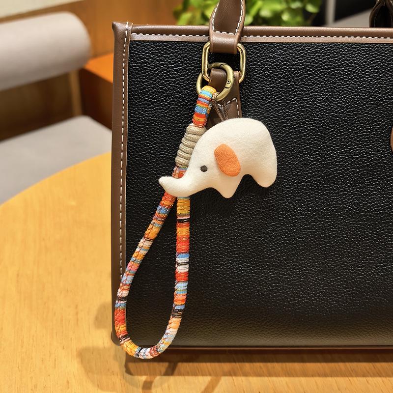 Cute Felt Elephant Bag Charm, Minimalist Elephant Keychain with Braided Rope Clip