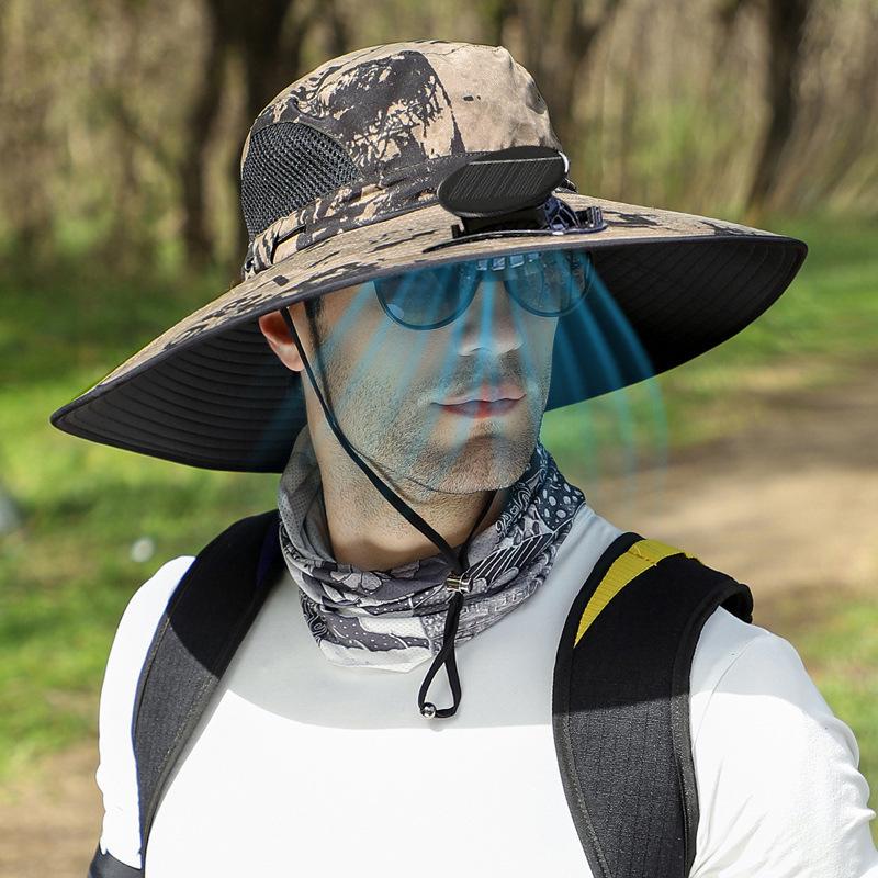 Men's Solar-Powered UV Protection Waterproof Fisherman Hat for Summer Outdoor Activities