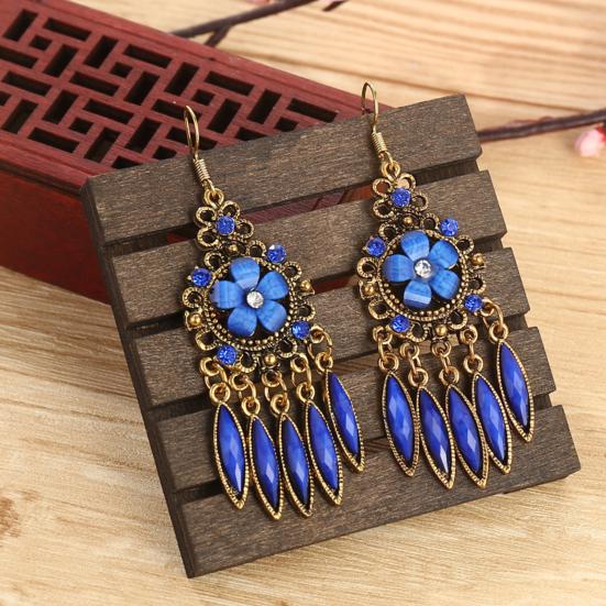 1 Pair Women Earrings Flower Shape Tassel Shiny Rhinestone Drop Earrings for Prom