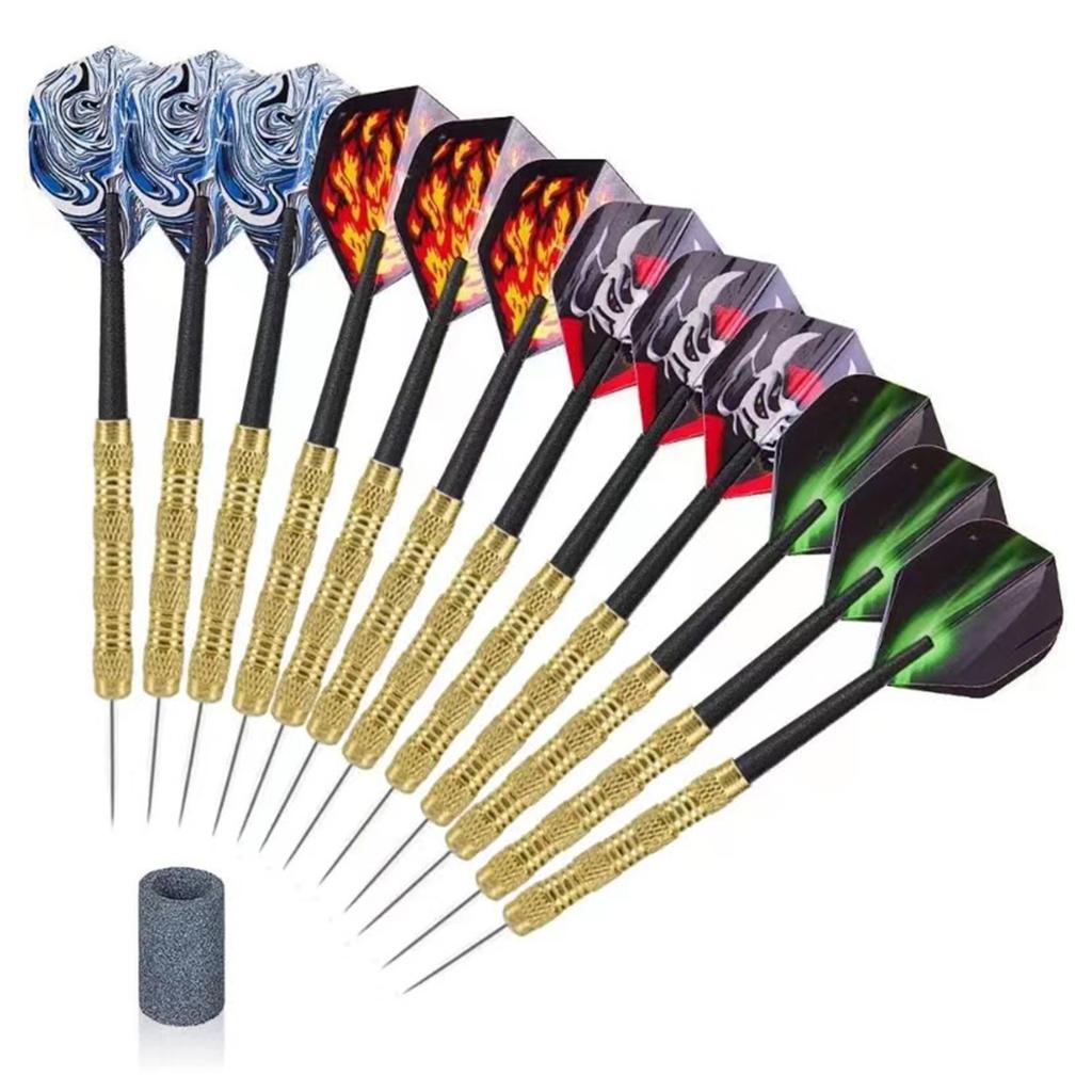 Set of 12Pieces Steel Tip Darts, Not Easy to Break and Bend Profession 14g Metal Steel Tip Darts with Plastic Shaft