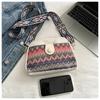 Ethnic Style Fashion Shoulder Bag 2024 Spring New Simple Large Retro Single Shoulder Slant Small Square Bag Blue