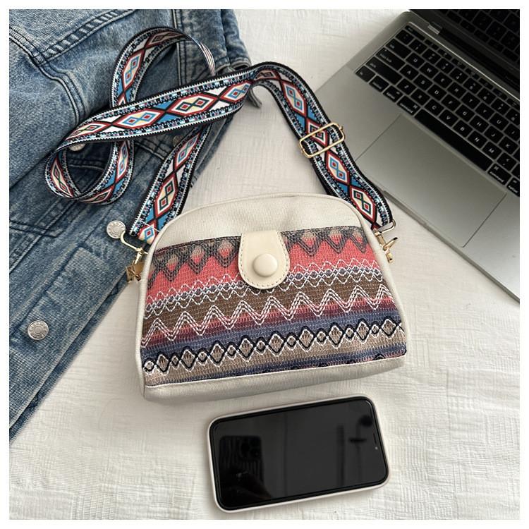 Ethnic Style Fashion Shoulder Bag 2024 Spring New Simple Large Retro Single Shoulder Slant Small Square Bag Blue