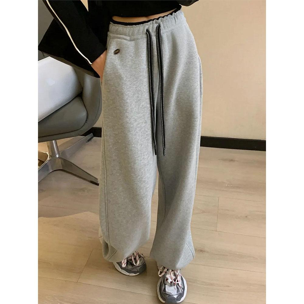 Fashion High Waist Wide Leg Sweatpants Women Chic Design Contrast Color Sport Pants Autumn Winter Korean Drawstring Trousers