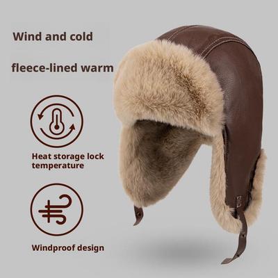 2025 Fashionable Winter Women's Leather Rocket Cap Warm Fleece Lined Anti-cold Cycling Ear Protection Windproof Outdoor Hat