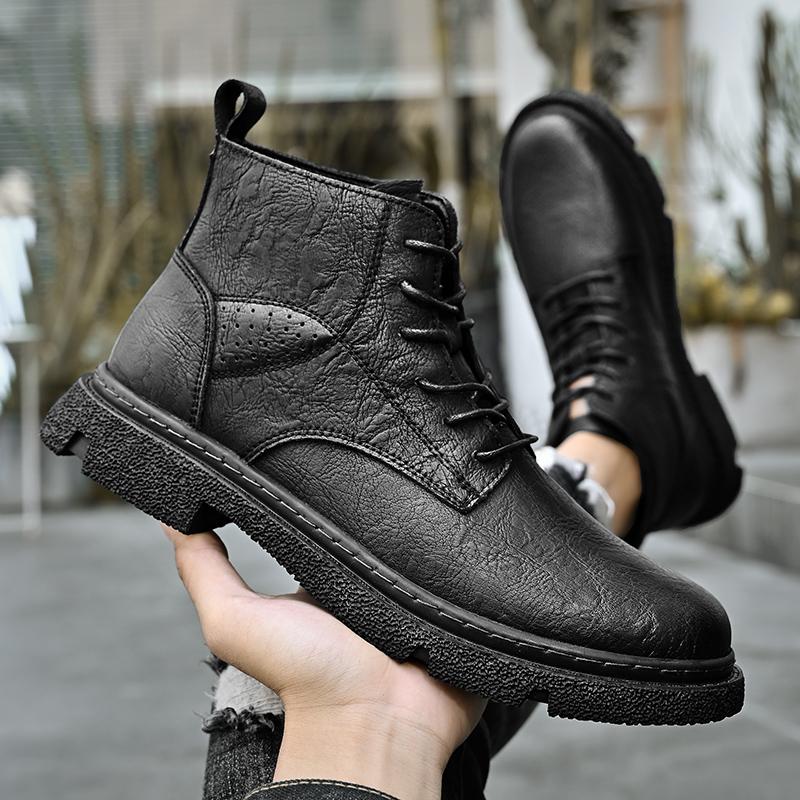 Hot-selling Men's Hight Top Boots British Split Leather Motorcycle Boots Outside Male Walking Shoes Versatile Ankle Boots Botas