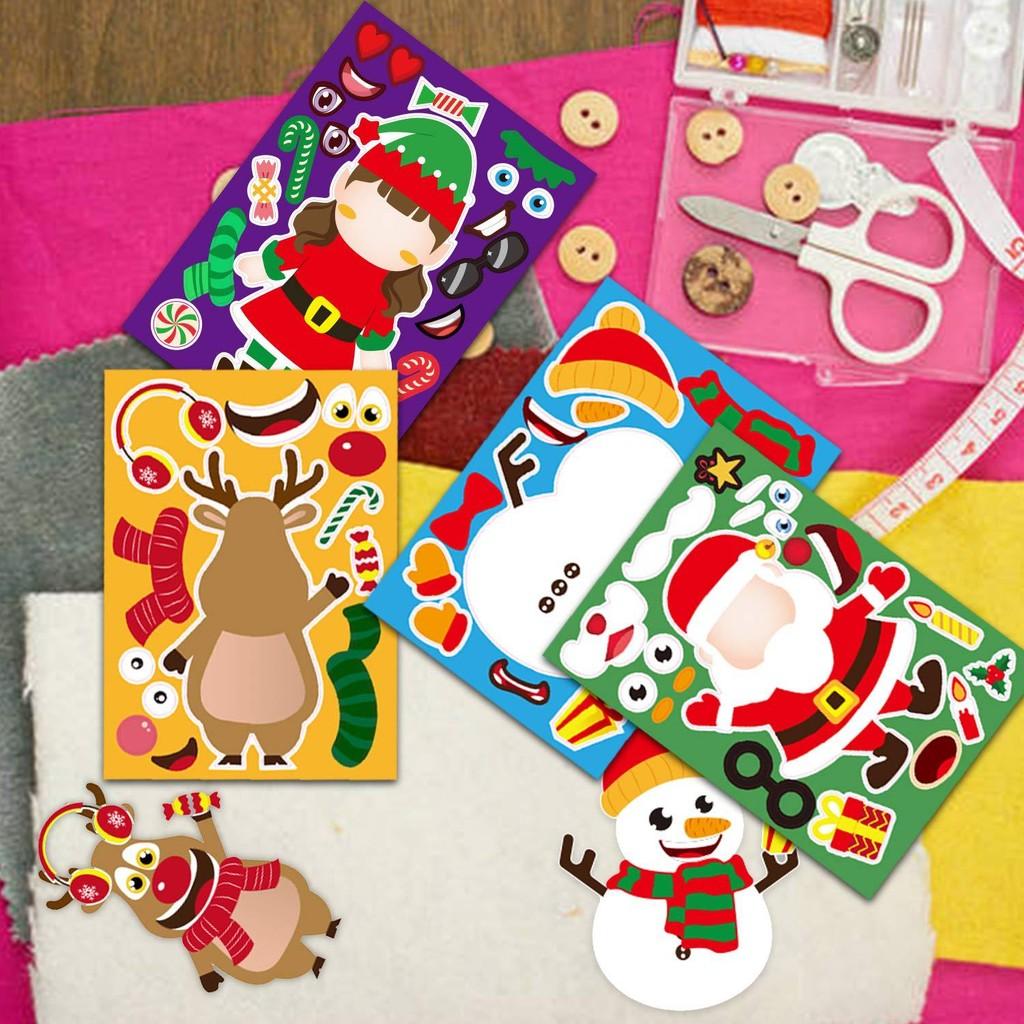 Kids Diy Interactive Puzzle Set With Cute Cartoon Christmas Santa Face Stickers