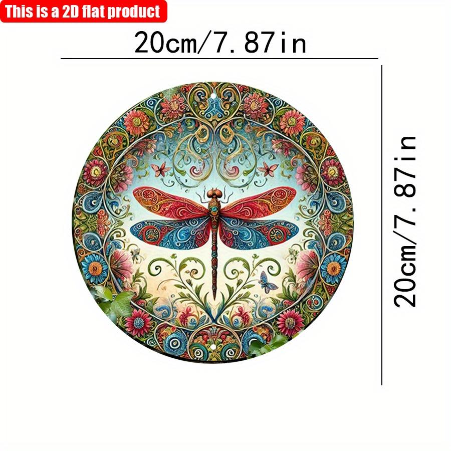 

2D плоская 20*20 см 1 шт. красочный узор стрекозы деревянная настенная художественная табличка, круглая с нежным цветочным и насекомым дизайном для дома, гаража, сада и кафе 20*20cm