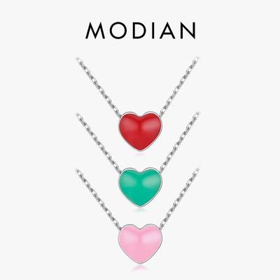 Modian 3 Color Enamel Hearts Necklace 925 Sterling Silver Red Enamel Necklaces Pendant For Women Fine Female Jewelry Gift