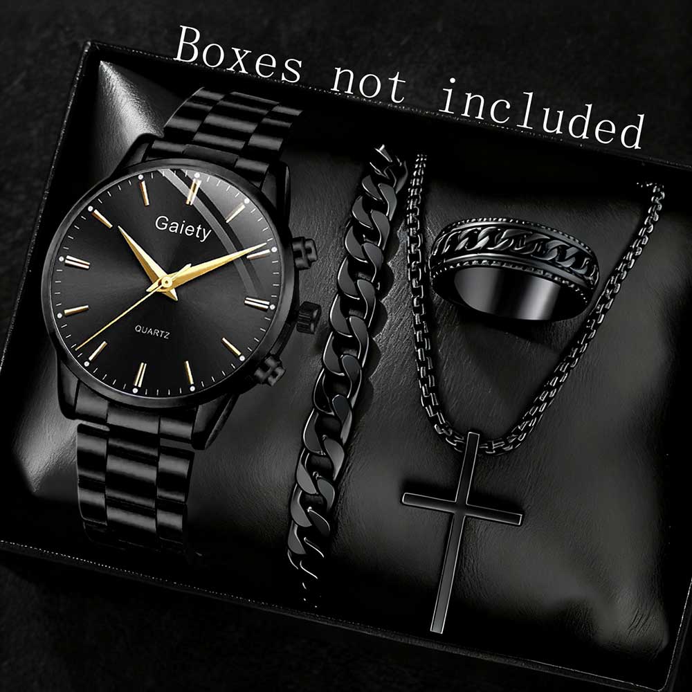 2/4PCS Men's Watch Set Fashion and Simple Style Round Dial Quartz Watch Accessory Set Suitable for Daily Clothing Matching