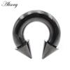 Alisouy 1 Stück Nasenring mit Hufeisen-Spikes, Edelstahlkegel, großes Piercing, Septum-Ohr-Expander-Stecker mit Innengewinde, Schwarz