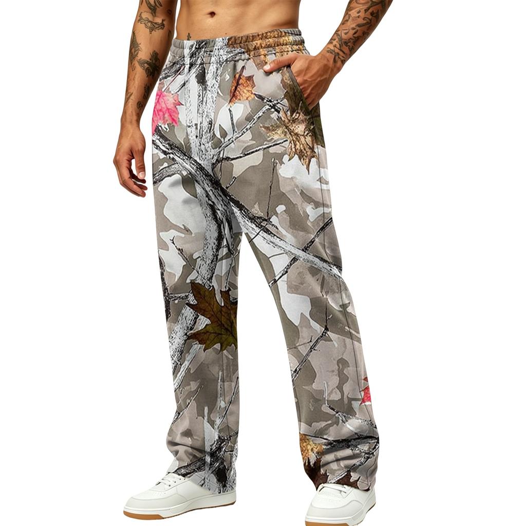 Men's Casual Printed Wide Leg Hunting Jogger Pants with Pockets Relaxed Fit
