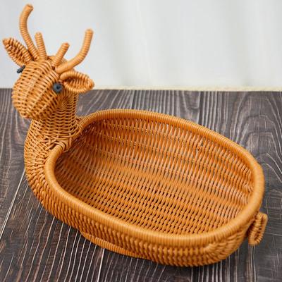 Brauner Hirsch Imitation Rattan niedlicher Haushaltsaufbewahrungskorb Trockenobst Snackkorb Aufbewahrungskorb 33x23x10cm