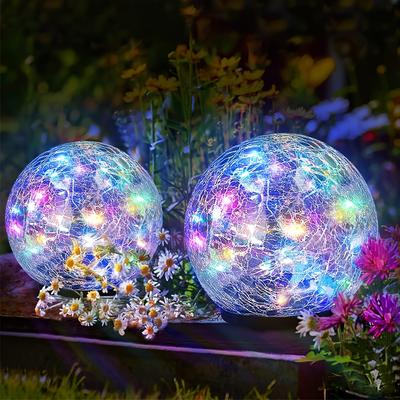 Solarbetriebene LED-Glaskugelleuchten für den Garten, dekorative Lichter aus rissigem Glas, wasserdicht für den Außenbereich, für die Dekoration von Terrassen, Rasenpavillons, Tischen und Feiertagsveranstaltungen