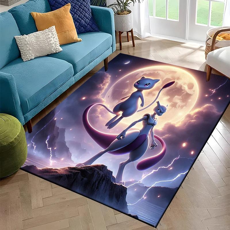 Pokémon Rectangle Rug Stunning Anime Battle & Fantasy Scenes Carpet Featuring Mewtwo Gengar Charizard Ideal for Game Ro