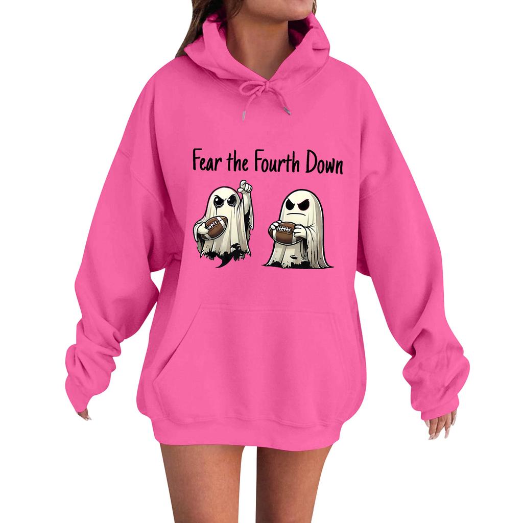 Women's Casual Fashion Comfortable Round Neck With Hood Long Sleeve Halloween Print Warm Sweatshirt
