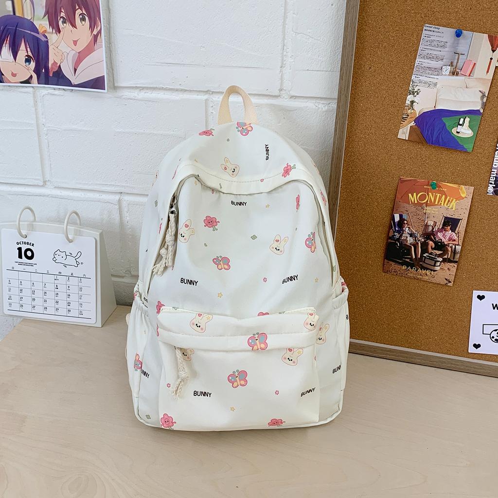 Schoolbag Japanese Simple Printed Schoolbag Female Large Capacity Cute Versatile Backpack Student High Value Class Commuter Backpack
