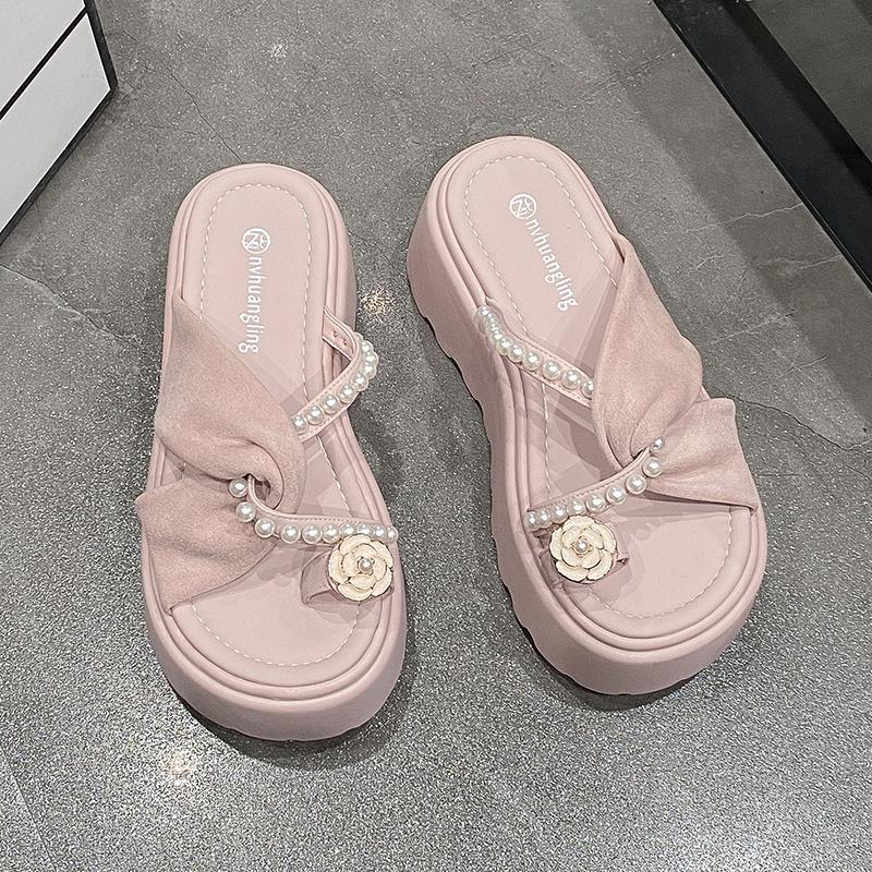 Fashion 8CM Platform Sandals Women 2025 Summer New Non-slip High Heels Flannel Slippers Ladies Open-toed Roman Soft Beach Shoes