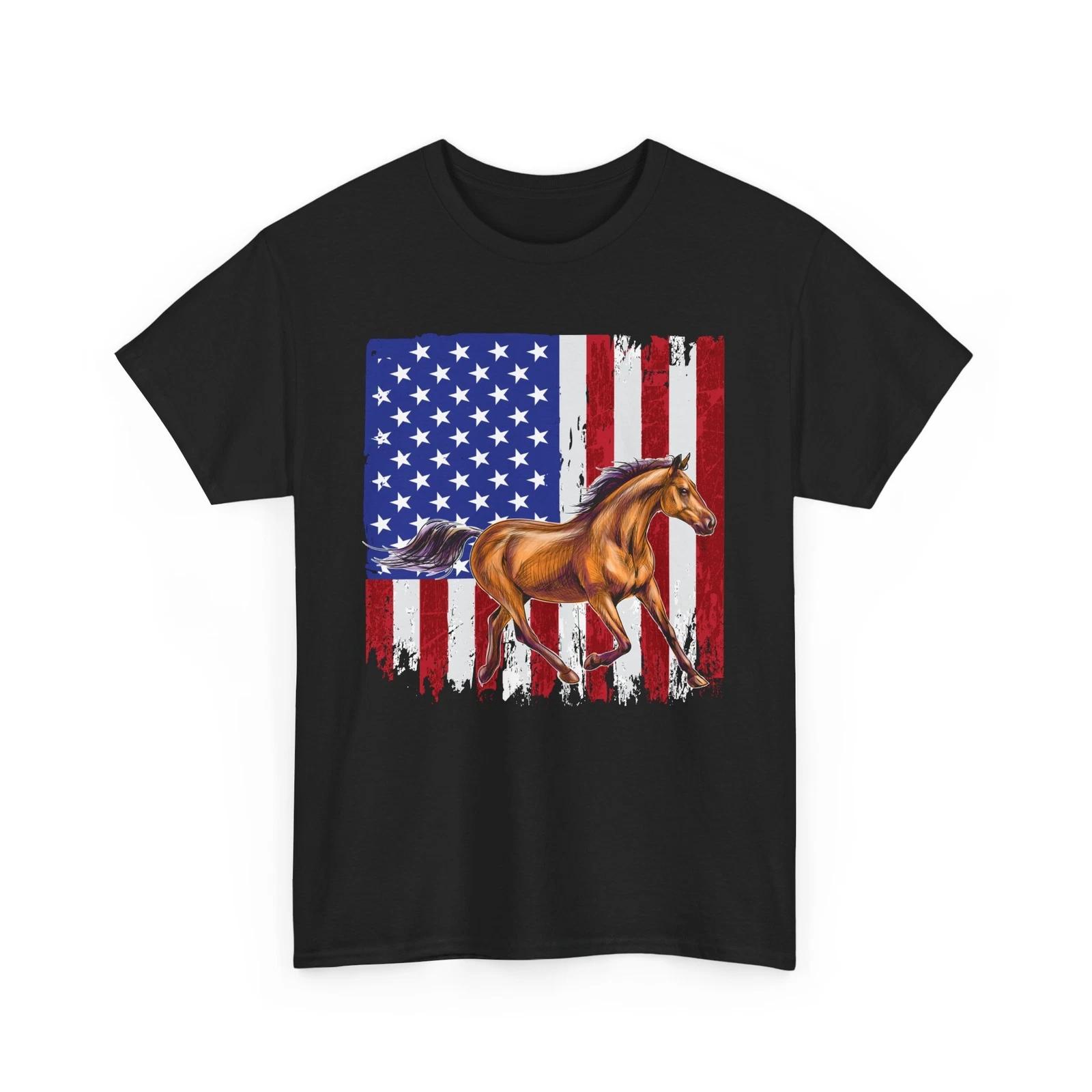 Horse American Flag Shirt, Horseback Riding Equestrian Lovers Women Men T-shirt 3XL