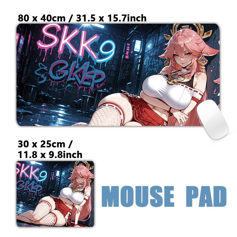 Gaming Mouse PadAntislip Stitched Edges Stylish Urban Anime Girls Graffiti Street Print Gaming Keyboard Mat for Gamers