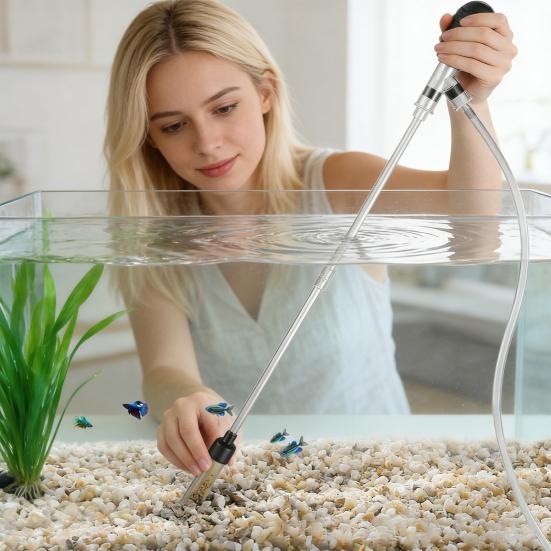 Fish Tank Vacuum Gravel Cleaner with 6FT Hose Flow Control Valve Fixture Clamp Aquarium Water Changer Siphon Pump Sand Vacuum Cleaner