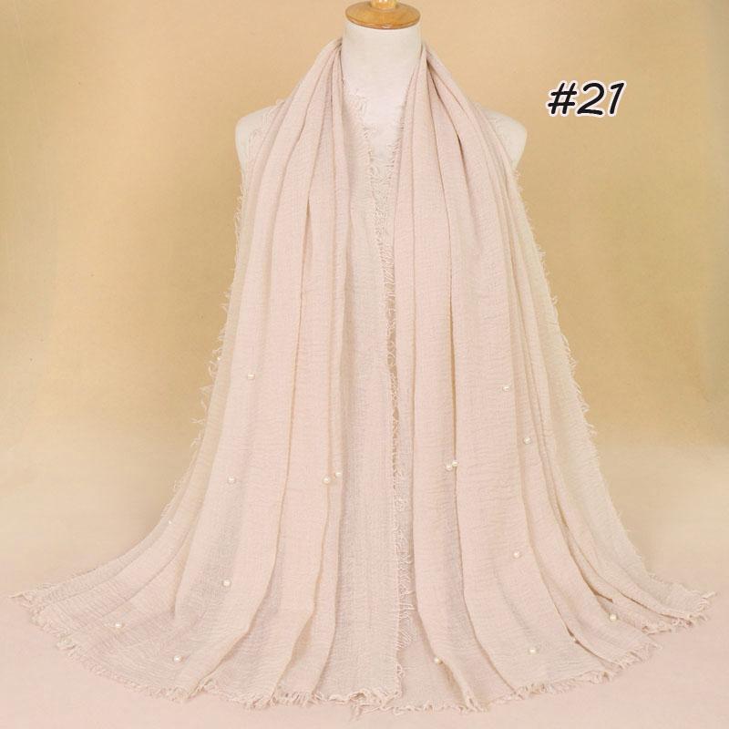 New Plain Crinkled Cotton Muslim Hijab Scarf Women Ladies Scarfs Shawls Head Wrap Pearl Beads Head Scarves Soft Muffler Stole