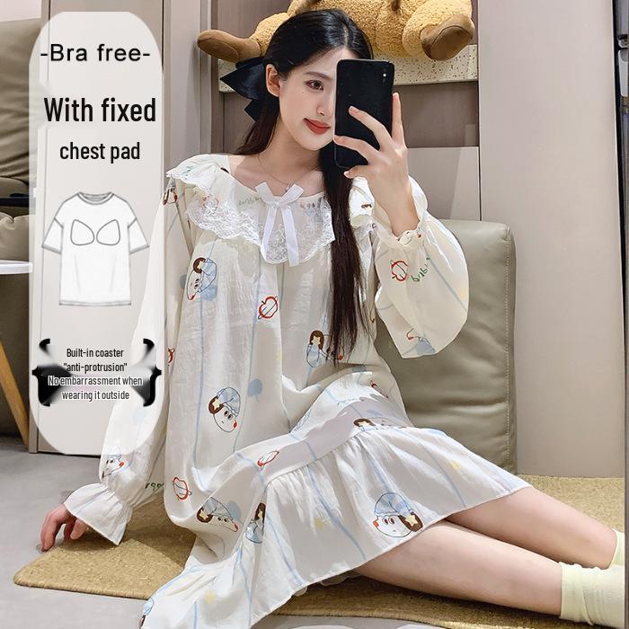 Cloud Cotton Sleep Dress: Long Sleeve Pink Pajamas for Girls - Spring/Autumn 2025