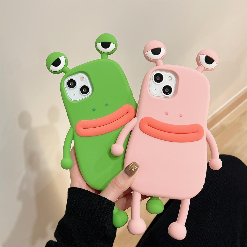 For iPhone 15 Silicone Case Cute Sausage Mouth Frog Design Shockproof Phone Back Cover