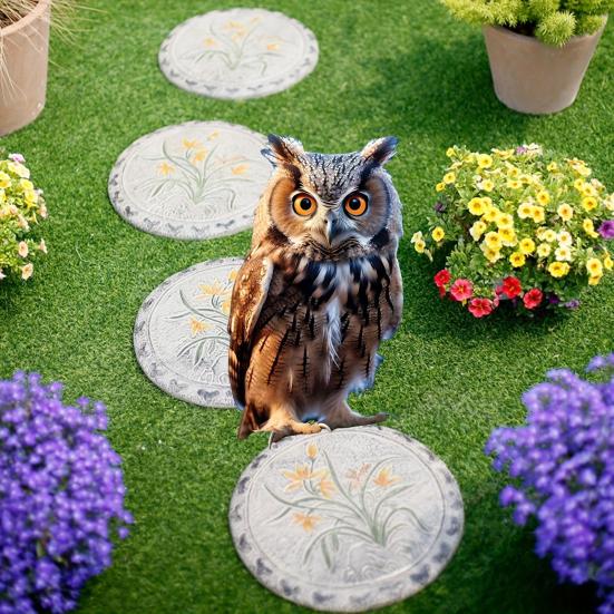Owl Garden Stake, 2D Acrylic Owl Decoration, Outdoor Realistic Owl Yard Art Stake for Lawn Flower Bed Planter Decor