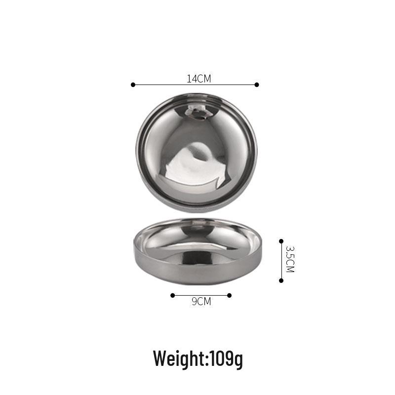 Korean-Style Double Layer Gold Kimchi Dish - Stainless Steel Small Bowl for BBQ, Dipping Sauce, Seasoning.