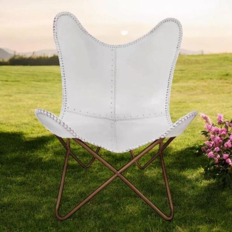 Leather Butterfly Chair Foldable Iron Frame Lounge Accent Relax Armchair